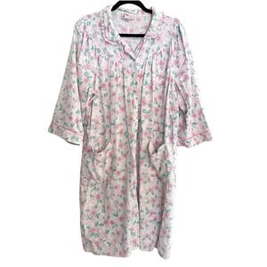 Rosa's Closet Floral Snap Front Lounger Robe Pockets Pink Green Cozy Grandmacore